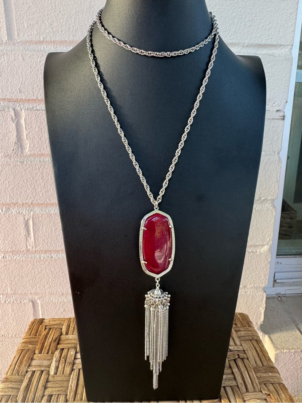 Kendra Scott Rayne Silver & Magenta Long Necklace